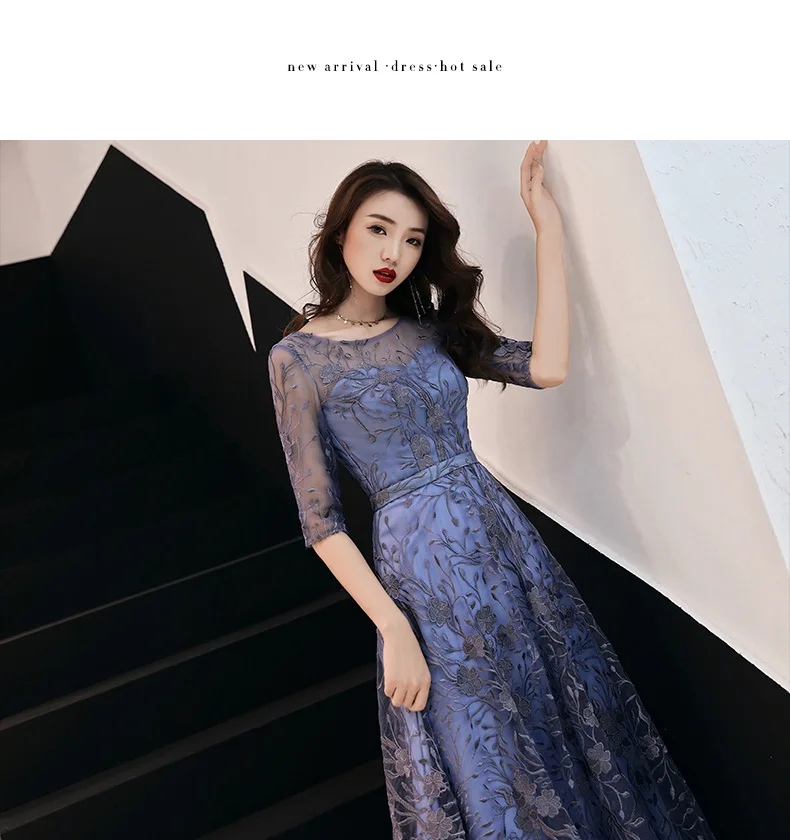 ES2746 Robe De Soiree вечерние платья с коротким рукавом длинные трапециевидные Формальные платья в пол с круглым вырезом женские элегантные платья