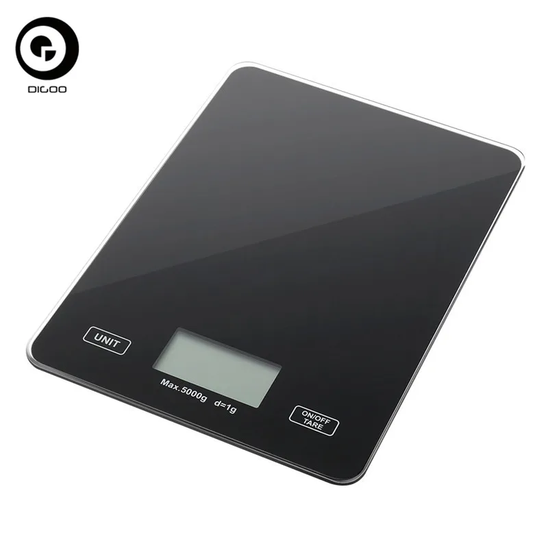 DIGOO DG-TGK1, цифровые весы из закаленного стекла, 1 г/5 кг, весы для еды, ультра тонкие, закаленное стекло, ЖК-дисплей, кухонный инструмент