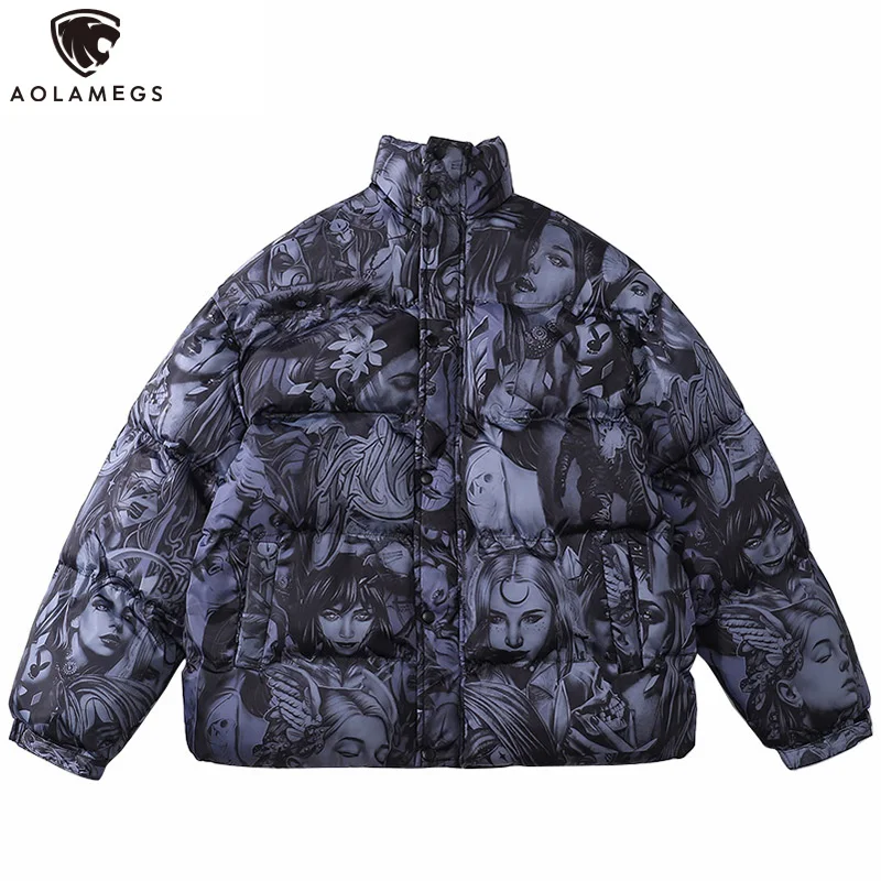 

Парка Aolamegs мужская с аниме принтом, зимняя теплая Толстая куртка оверсайз в стиле хип-хоп, панк, Диабло, с хлопковой подкладкой, готический с...