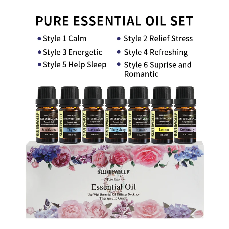 6 типов эфирных масел набор 10 мл водный раствор натуральный растительный