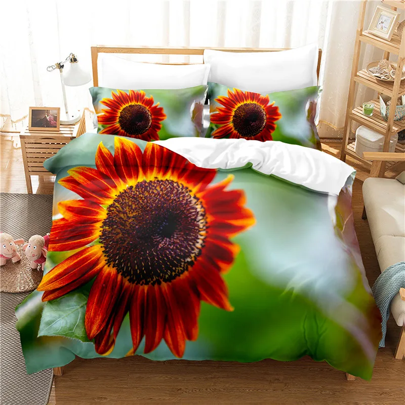 

Комплект постельного белья с подсолнухами для спальни, мягкие покрывала для кровати, домашний комфортный пододеяльник, качественный подод...
