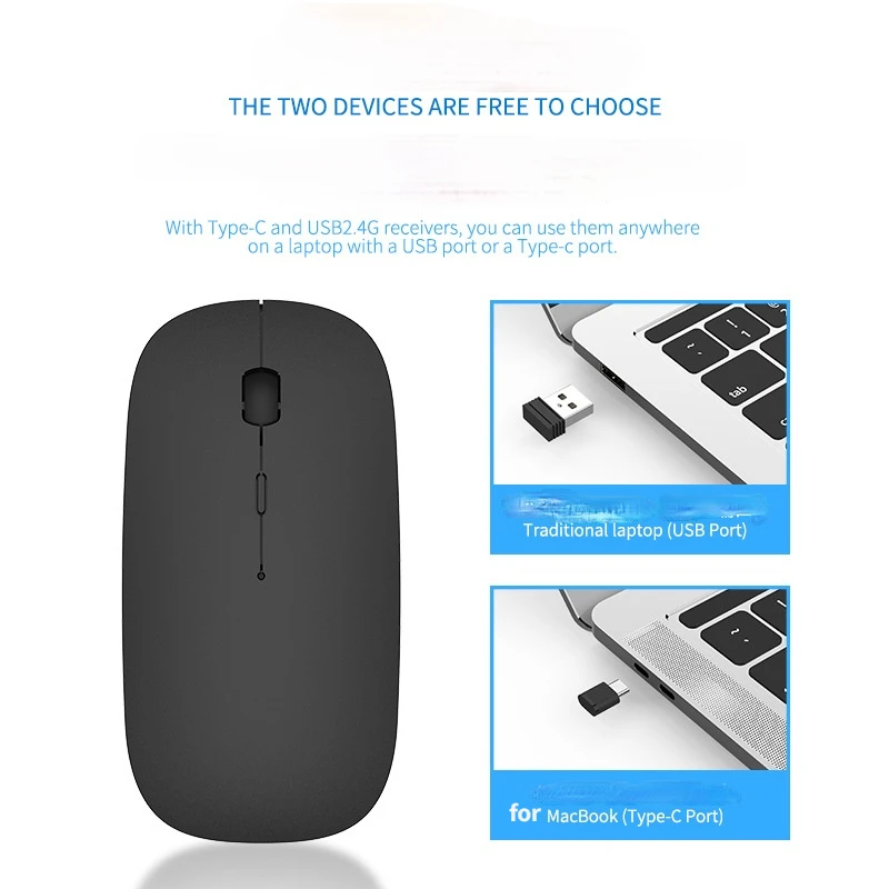 New Charging Type-c Wireless Mouse +USB Dual Receiver Mute Ergonomic Design 1000/1200/1600 Three-speed DPI | Компьютеры и офис
