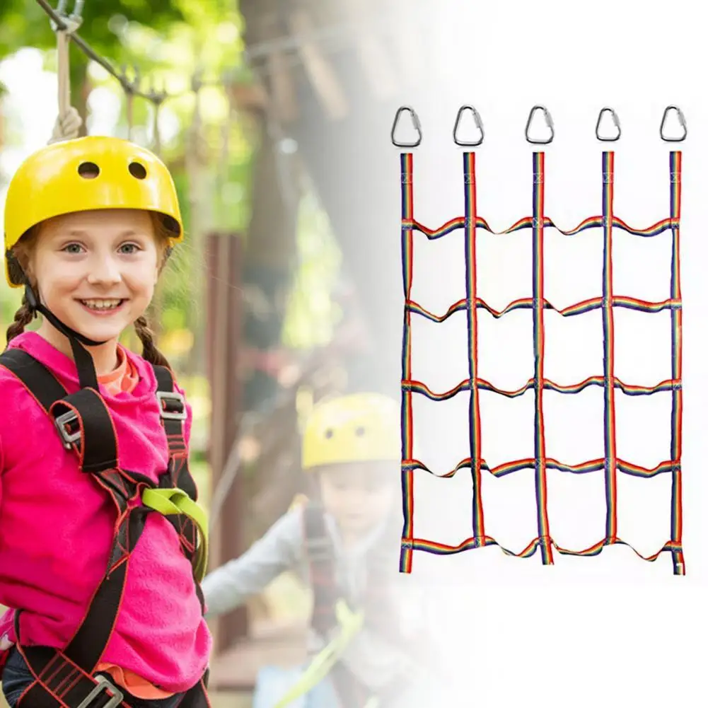

1pc 145cm x 185cm Children Physical Training Rainbow Webbing Net Hanging Step Ladder for Outdoor Sports kid Climbing Net