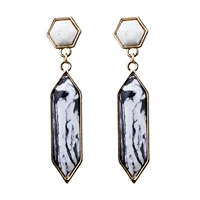 fashion white black kallaite stone dangle earrings gold color hexagon ear stud for women jewelry