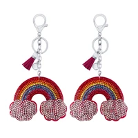 new rhinestone korean velvet rainbow cloud keychain pendant creative gift fresh tassel bag car accessories
