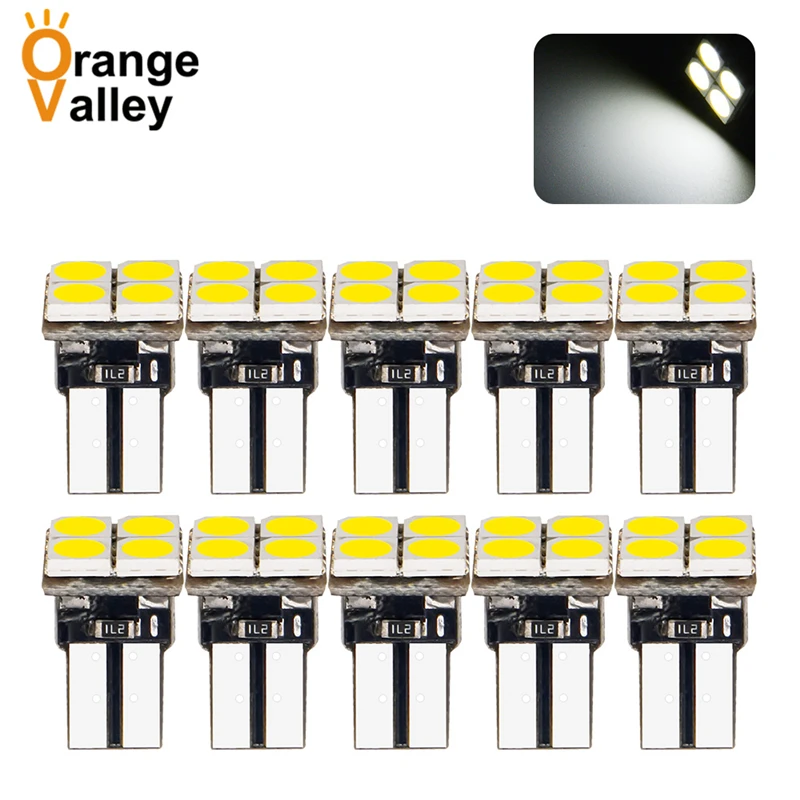 

10 шт., автомобисветодиодный светодиодные фонари заднего хода W5W 4 SMD 5050 T10