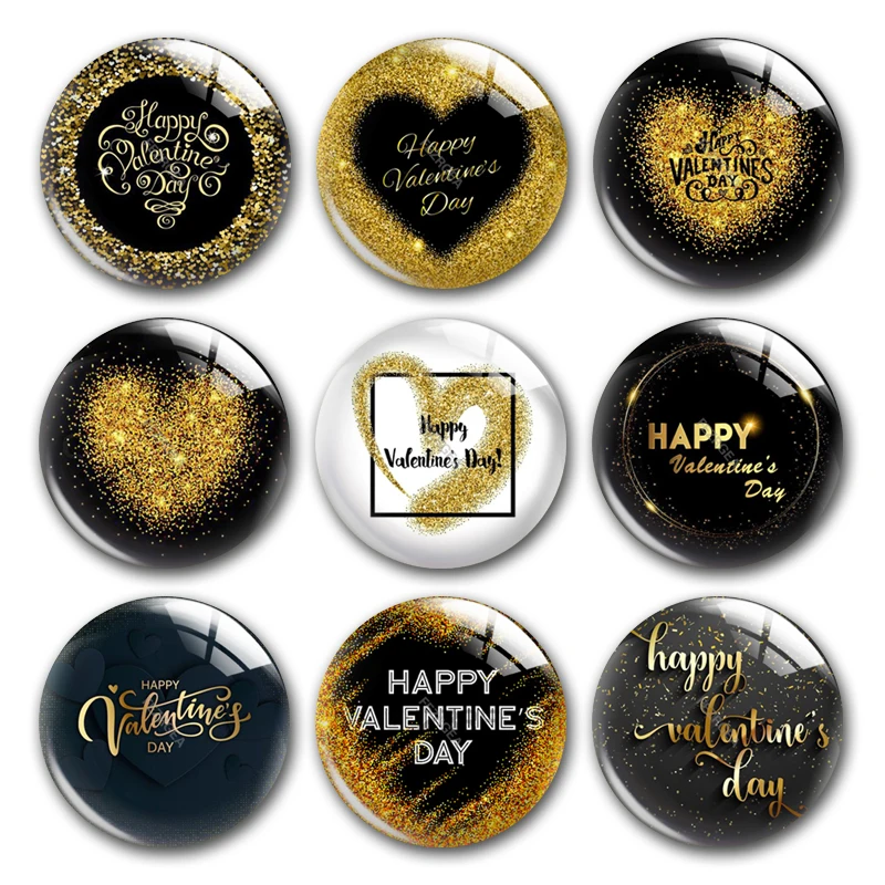 Круглые стеклянные кабошоны ручной работы с изображением черного золота сердца