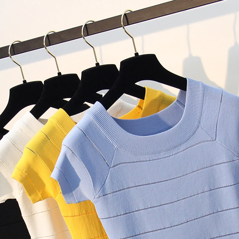 2020 летние трикотажные футболки с круглым вырезом и коротким рукавом женские