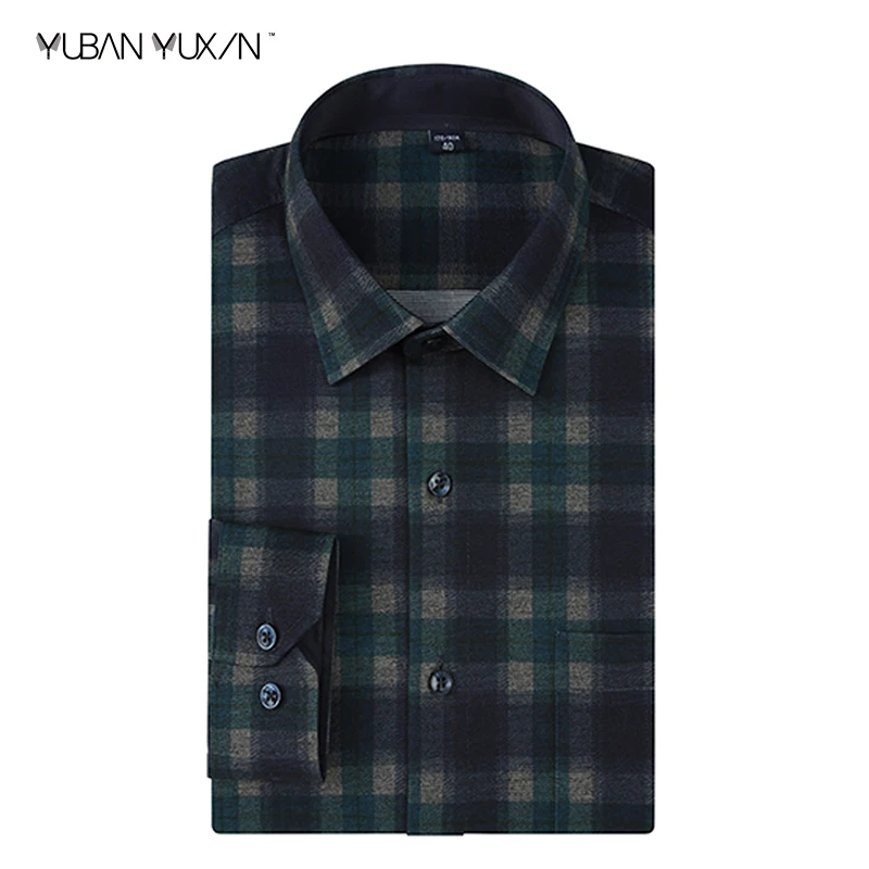 

YUBANYUXIN brand men 45% cotton casual black green plaid shirt trendy soft breathable comfortable long sleeve slim fit shirts