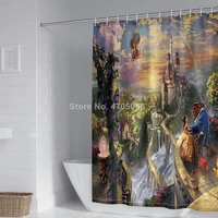 disney beauty and the beast shower curtains for the bathroom curtain cartoon 3d print wash shower waterproof home decor