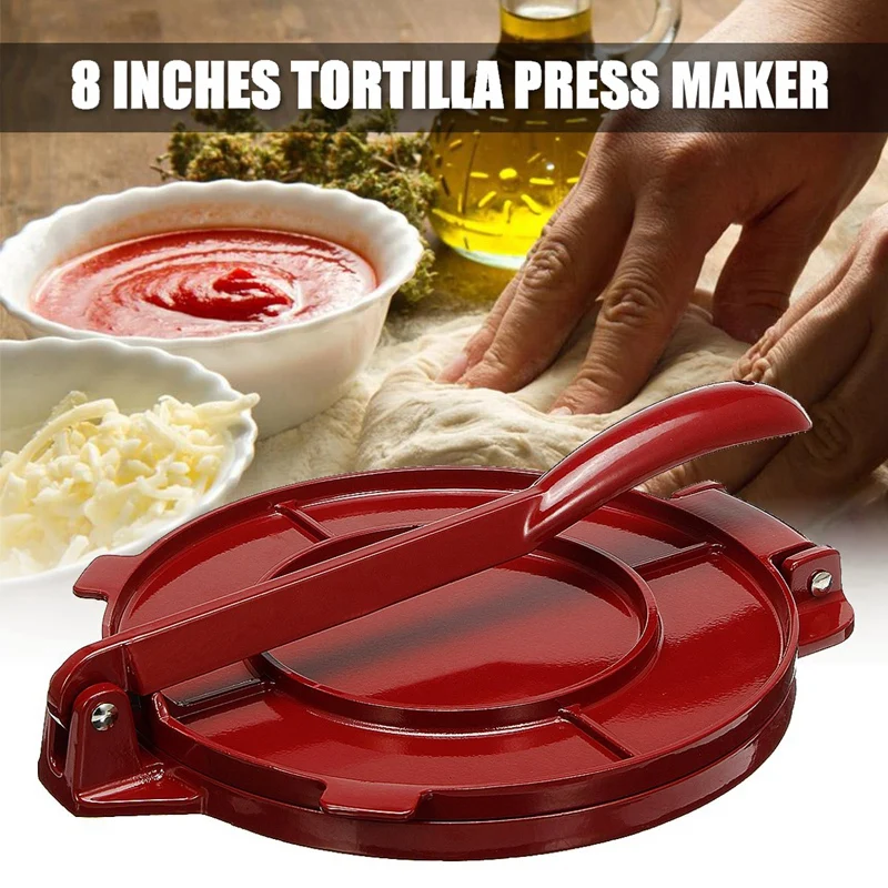 

8 Inches Tortilla Press Maker DIY Foldable Tortilla Press Tool Aluminium Baking Tool, for Kitchen Restaurant (Red)