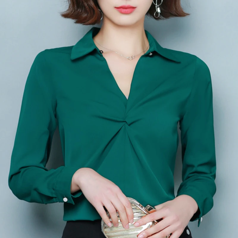Blusas Mujer De Moda 2021 с v образным вырезом офисная блузка Топы Шифоновая рубашка Блузка