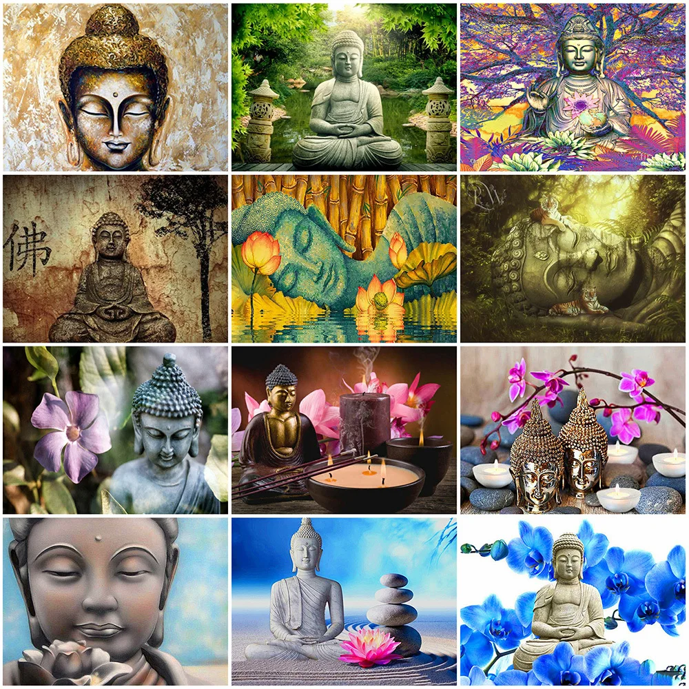 

Картина для рукоделия MomoArt, бриллиантовая живопись, Будда, вышивка крестиком, цветок, подарок ручной работы