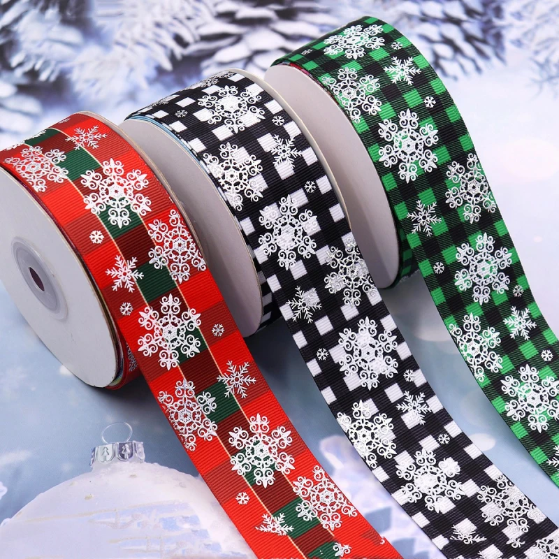 

5yards Christmas Snowflake Lattice Grosgrain Ribbon for Diy Handmade Hairpin Accessories Festival Gift Packaing Sewing Trims