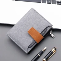1pc short mens wallet canvas fabric snap button money bag multiple card slots holder vintage male function zipper coin purse
