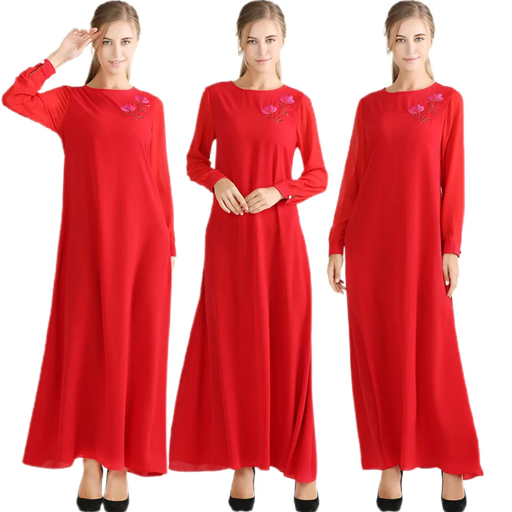 Мусульманское женское длинное платье макси с вышивкой, абайя, Дубай, кафтан, праздвечерние чное платье Рамадан, мусульманская одежда, Малай...