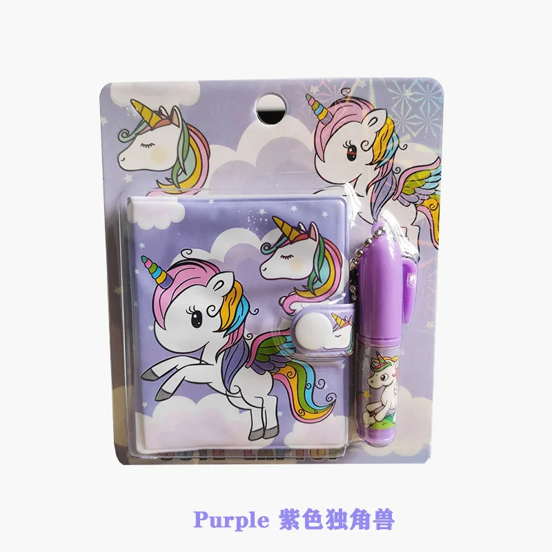 Purple Unicorn Мини Единорог блокнот с Фламинго с ручкой набор Kawaii животных медведи карманные блокноты для детей новые подарки студенческие канцелярские принадлежности - Цвет: Purple Unicorn