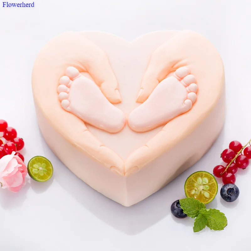 Creative Mousse Silicone Cake Mold Thanksgiving Day 3D Heart Shape Innovative Infant Feet Shape DIY Chocolate Biscuit Mold