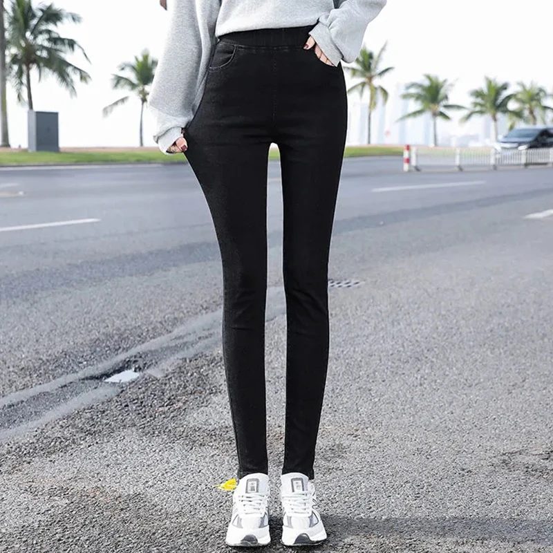 Осенние повседневные джинсы с высокой талией Новые модные однотонные Цвета