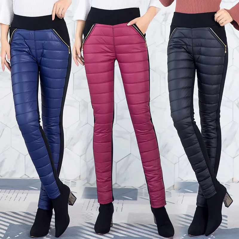 Утолщенные хлопковые зимние теплые брюки для женщин с эластичной резинкой на