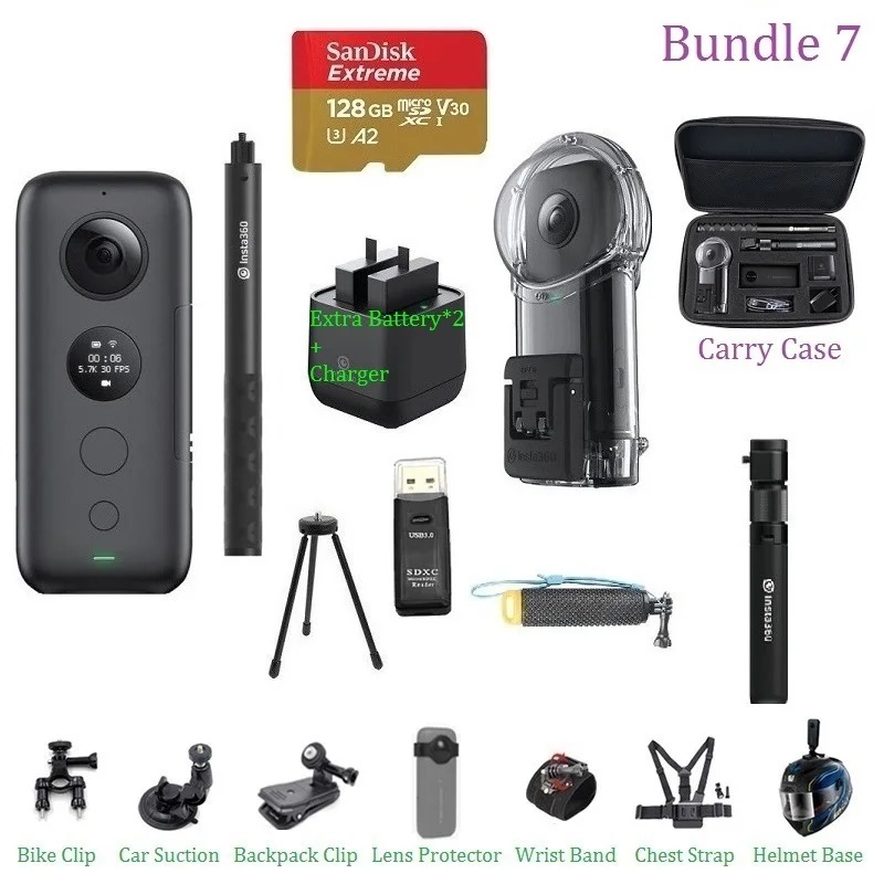 Bundle 7 Insta360 ONE X Экшн-камера VR 360 панорамная камера для IPhone и Android 5,7 K видео с венчурным чехол с батареей - Цветной: Bundle 7