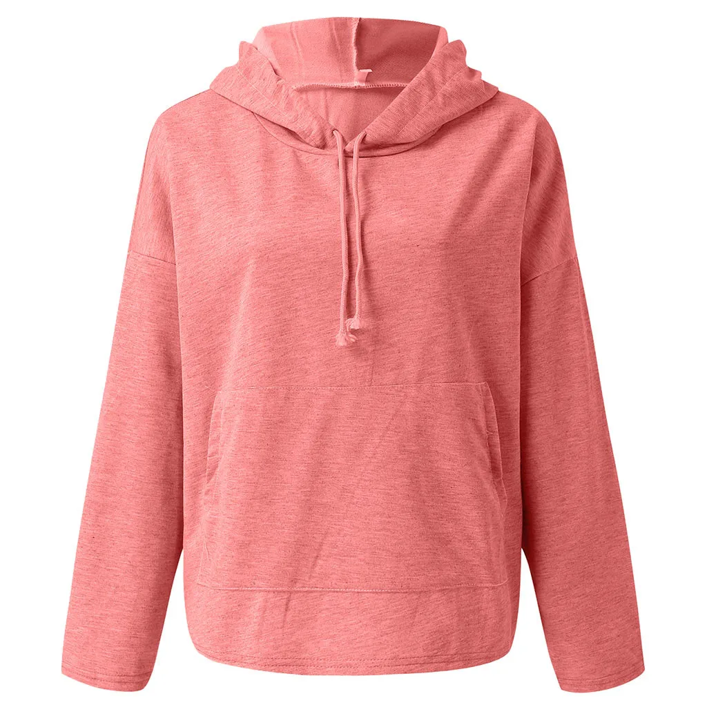 Женская толстовка с длинным рукавом повседневная однотонная капюшоном пуловер