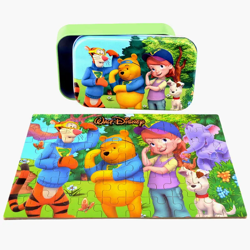 Дети 30 шт деревянные головоломки игрушки, животные мультфильм анимация жестяная коробка, деревянные головоломки игрушки детей - Цвет: Черный