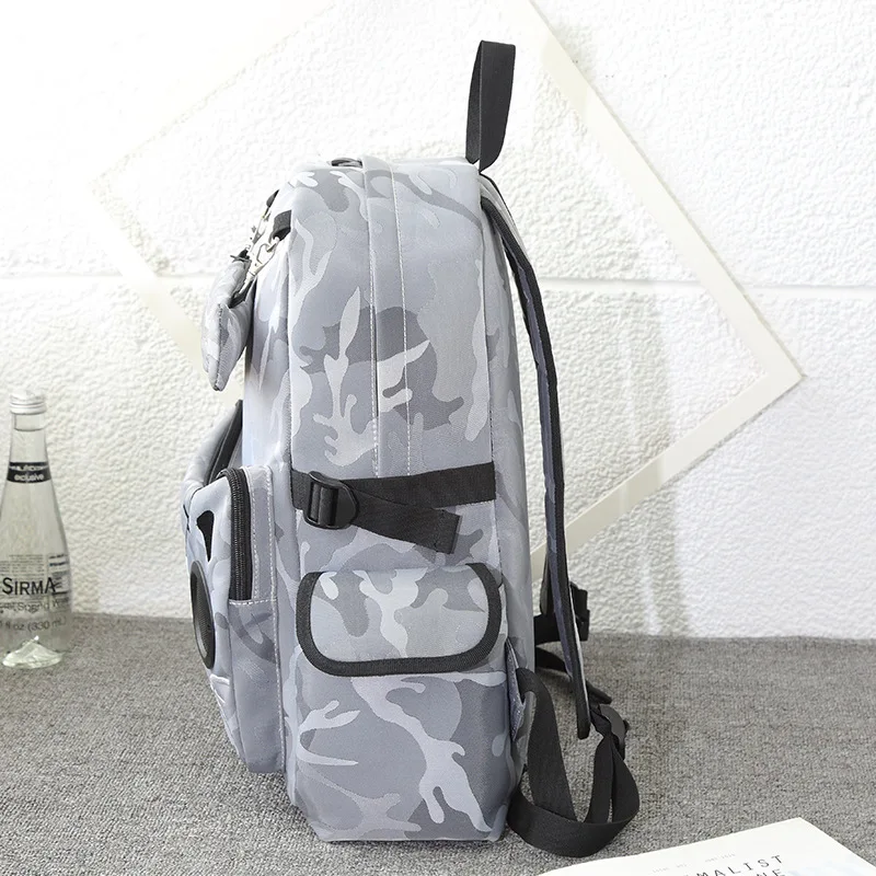 Black Speaker Rucksack Backpack School Bag Waterproof with Bluetooth Audio Gothic Cat Camouflage Large Capacity Unisex | Багаж и сумки