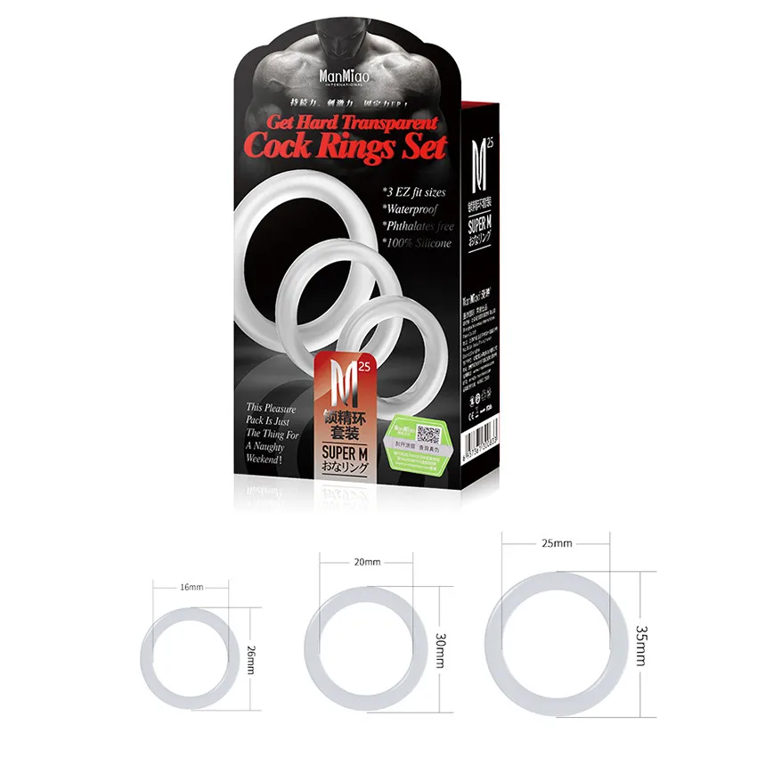 Кольцо на член 3 размера белый жидкий силиконовый фаллоимитатор для задержки