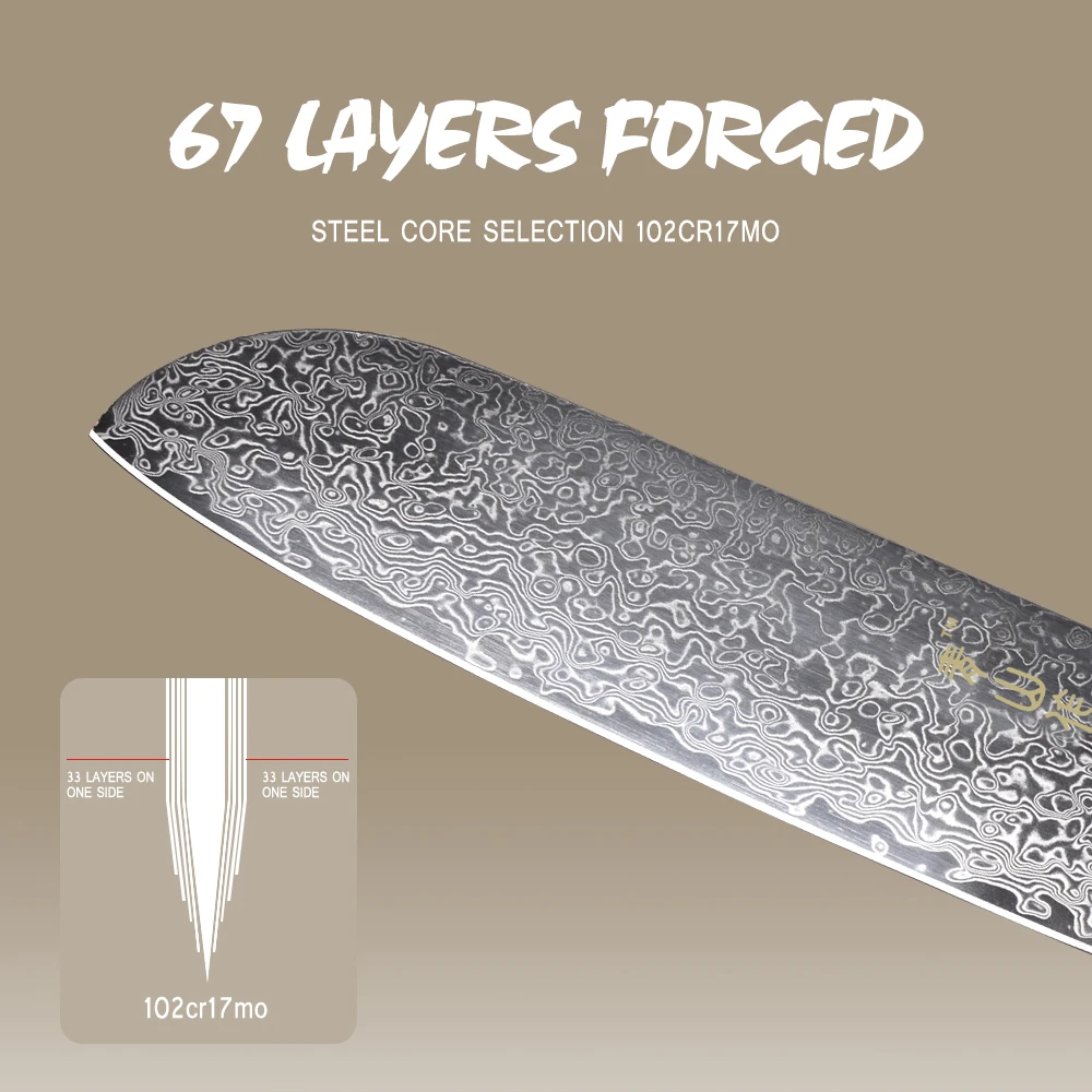 Японский нож сантоку Qing ножи из высокоуглеродистой дамасской стали дамасский