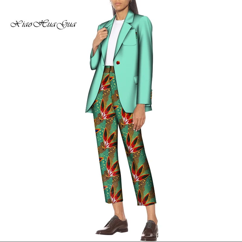 2 Pieces African Clothes for Women African Pants Set Blazer Coat and Print Pants Women African Clothing Suits Plus Size WY8476