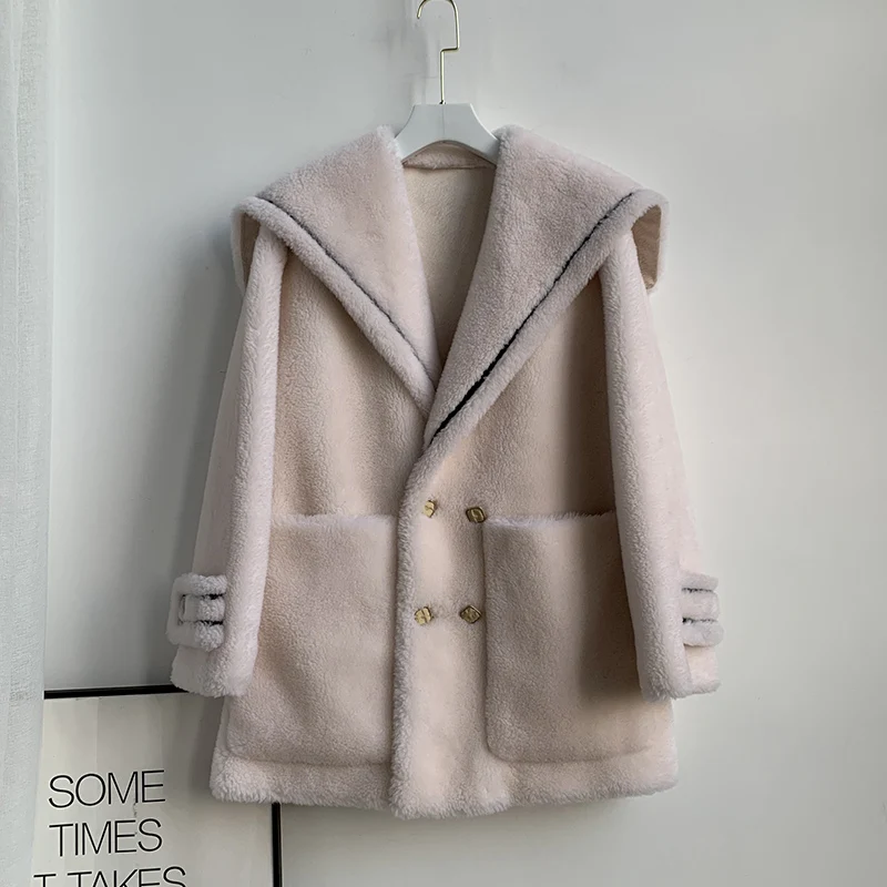 

Высококачественное 100% натуральное шерстяное меховое пальто, Корейская простая Женская куртка, Осень-зима 2021, теплые женские пальто, одежда ...