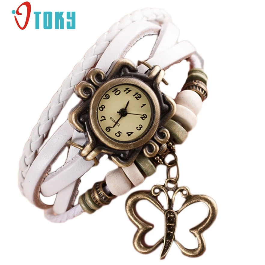 Кварцевые часы OTOKY плетеный кожаный браслет с бабочкой женские наручные relogio feminino