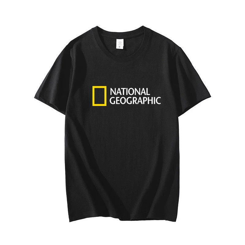 

"National Geographic" magazine Harajuku style color small print 100% cotton T-shirt with surrounding men's jackets. Large size