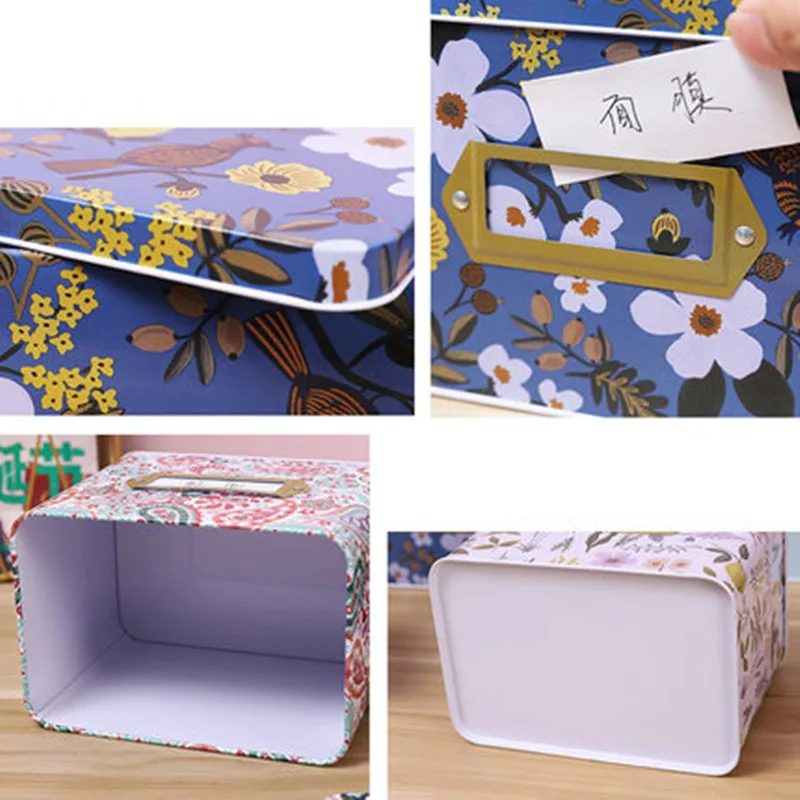 Flowers Tin Storage Box with Label Holder Large Capacity Candy Biscuits Home Organizer Coffee Sugar Tea Container | Дом и сад