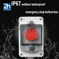 emergency stop control box outdoors button switch cassette tape protect shield waterproof urgent stop button control box ip67