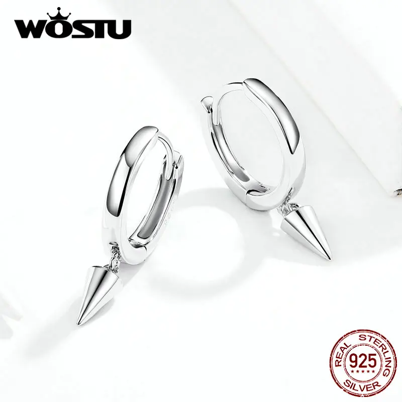WOSTU, настоящее 925 пробы, серебряные серьги с геометрическим шило в форме капли для женщин, для свадьбы, помолвки, простые серьги, ювелирное изделие CQE744