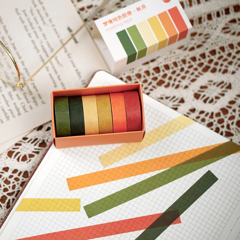 

Washi Tape 6Pcs Set Masking Tape School Supplies Washitape Stationery Cinta Adhesiva Decorativa Solid Color Washi Tape Set