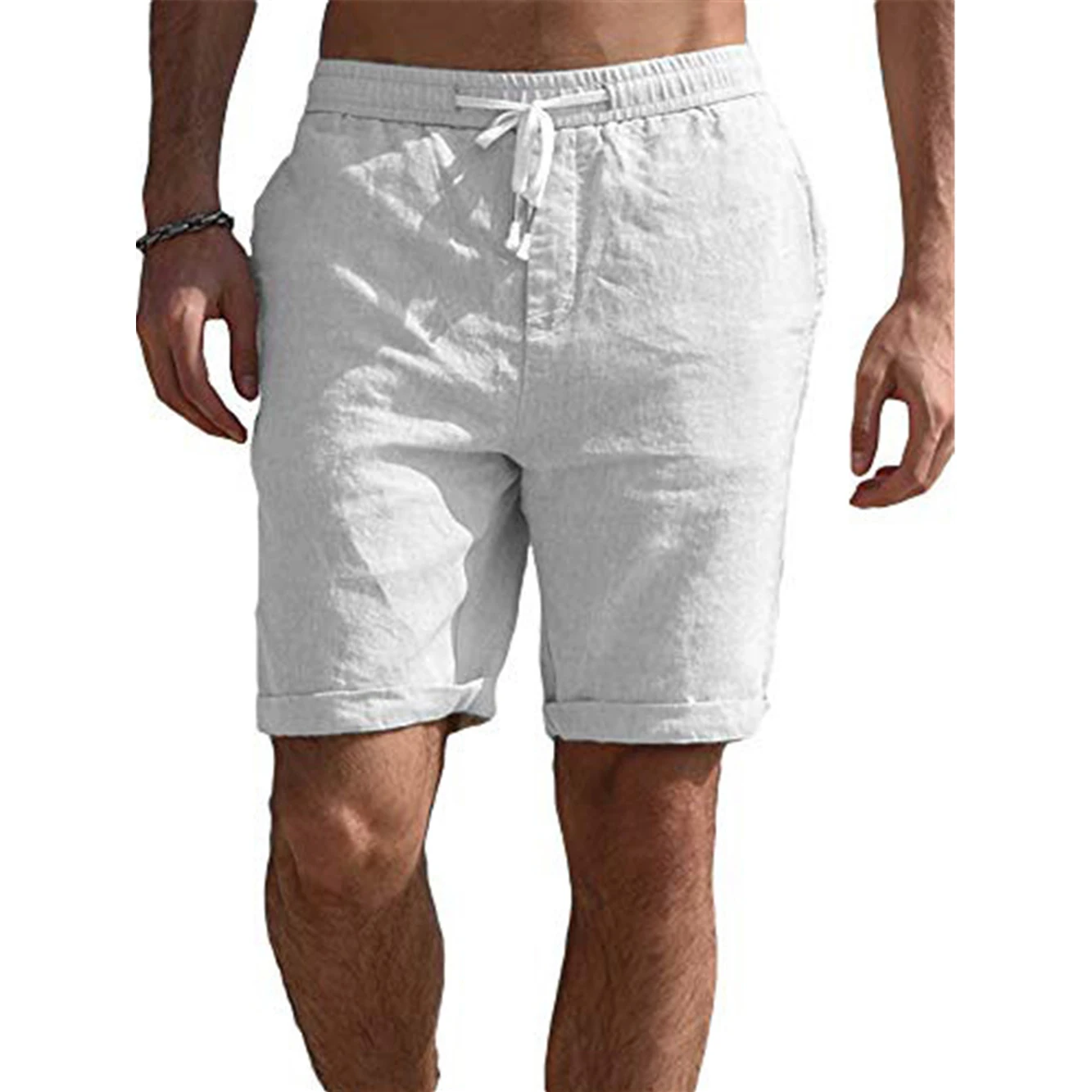 

Casual Shorts For Men Drawstring Elastic Waist Bermudas Shorts Male Solid Color Beach Running Fashion Short Pants Men's Clothing