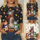 Женская футболка с длинным рукавом, милый свитшот с рисунком животных, кошек, пуловер с круглым вырезом, блузка, Повседневная Домашняя одежда, топ, женские Camisetas 5XL