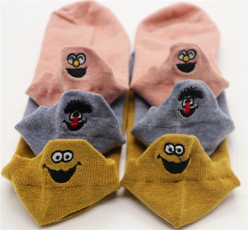 ZT 12 3PAIRS Kawaii Embroidered Expression Women Socks Happy Fashion Ankle Funny Socks Women Cotton Summer Candy Color - Цвет: ZT 12
