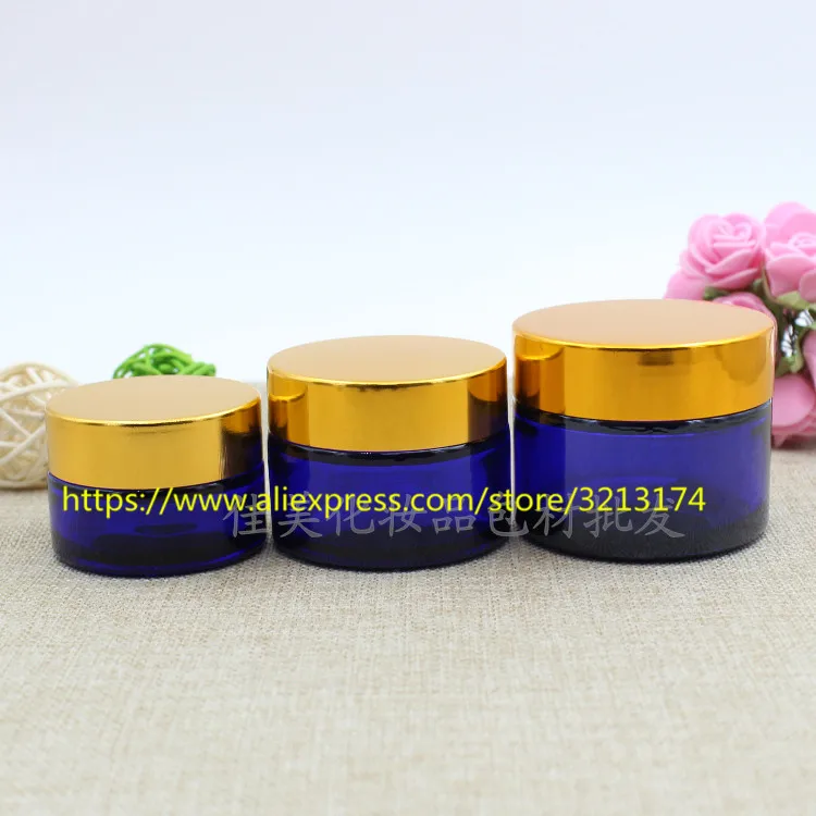 Голубая стеклянная банка с блестящими Золотая алюминиевая Крышечка 20 г 30 50