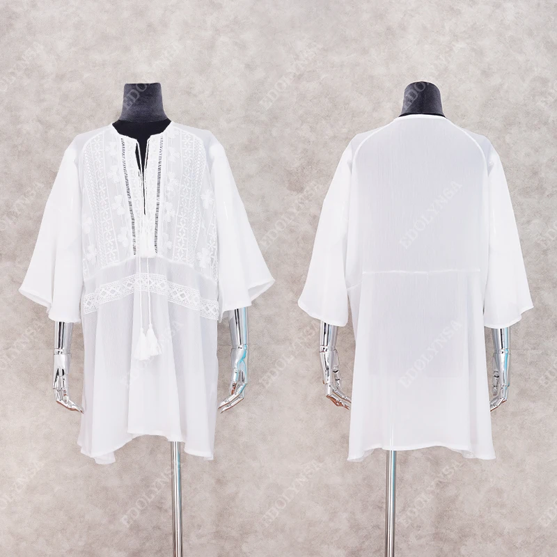 2021 женская Пляжная накидка белая Шифоновая туника бикини юбка с запахом