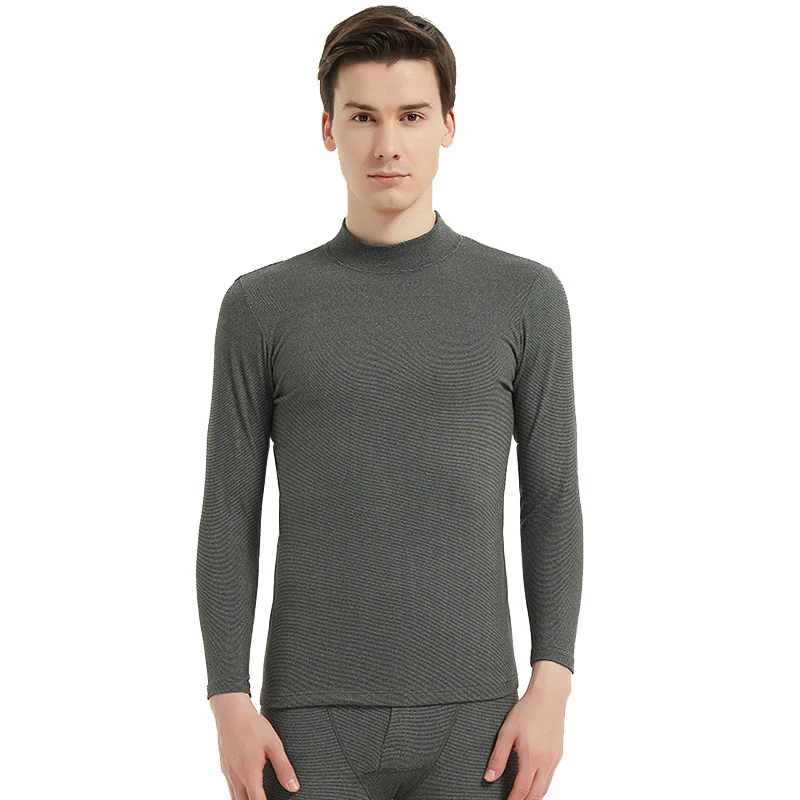 Men's Warm Suit Round Neck Autumn Clothes Autumn Pants Middle Neck Bottoming Shirt Double-sided Fleece And Woolen Underwear