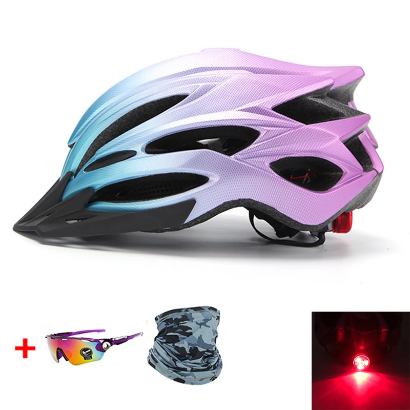 MTB Cycling Helmet Women Men With Red LED Light Sun Visor Road Mountain Bicycle Cross-Country XC Trail Competition Bike Helmets