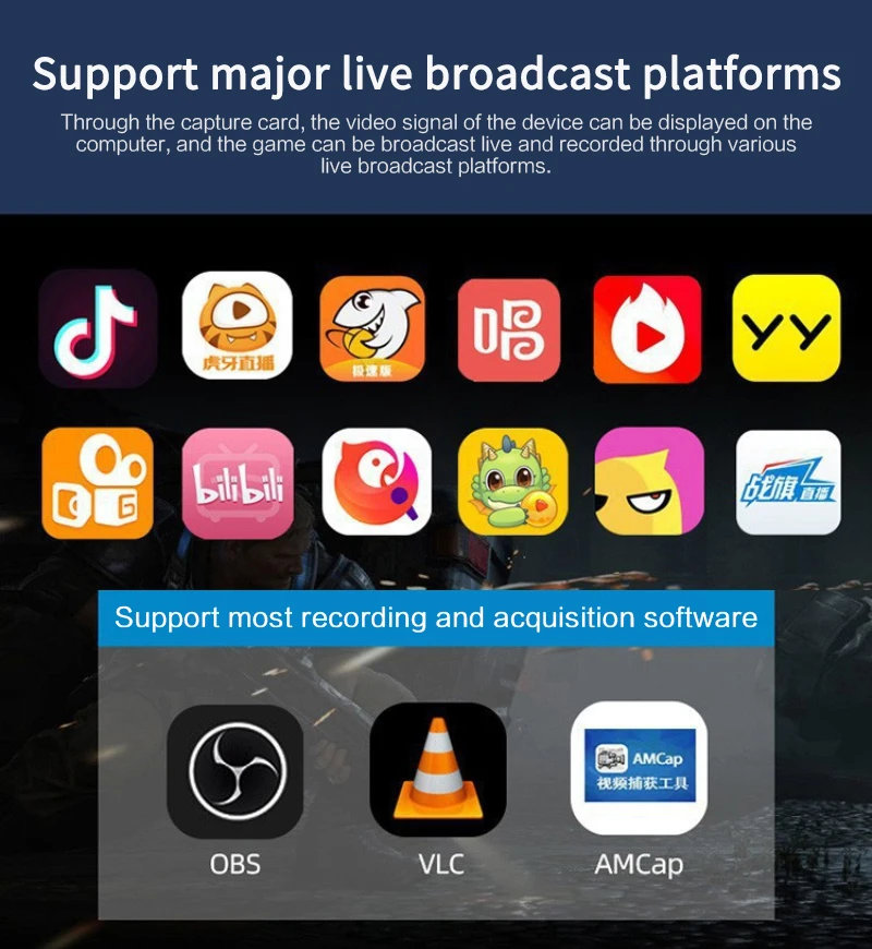 

1080P 60fps Phone Game Video Recording Box HDMI to USB 3.0 Video Capture Card For Mac Windows vMix OBS Live Streaming Broadcast