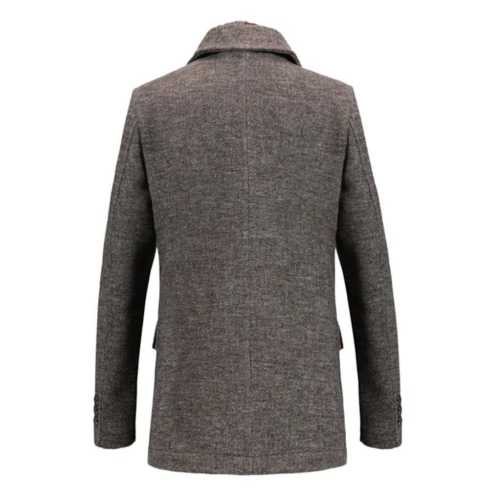 

Wool Coat 2020 New Winter High Quality Men's Lapel Spliced Medium Long Wool Thick Slim Warm Men's Wool Coat