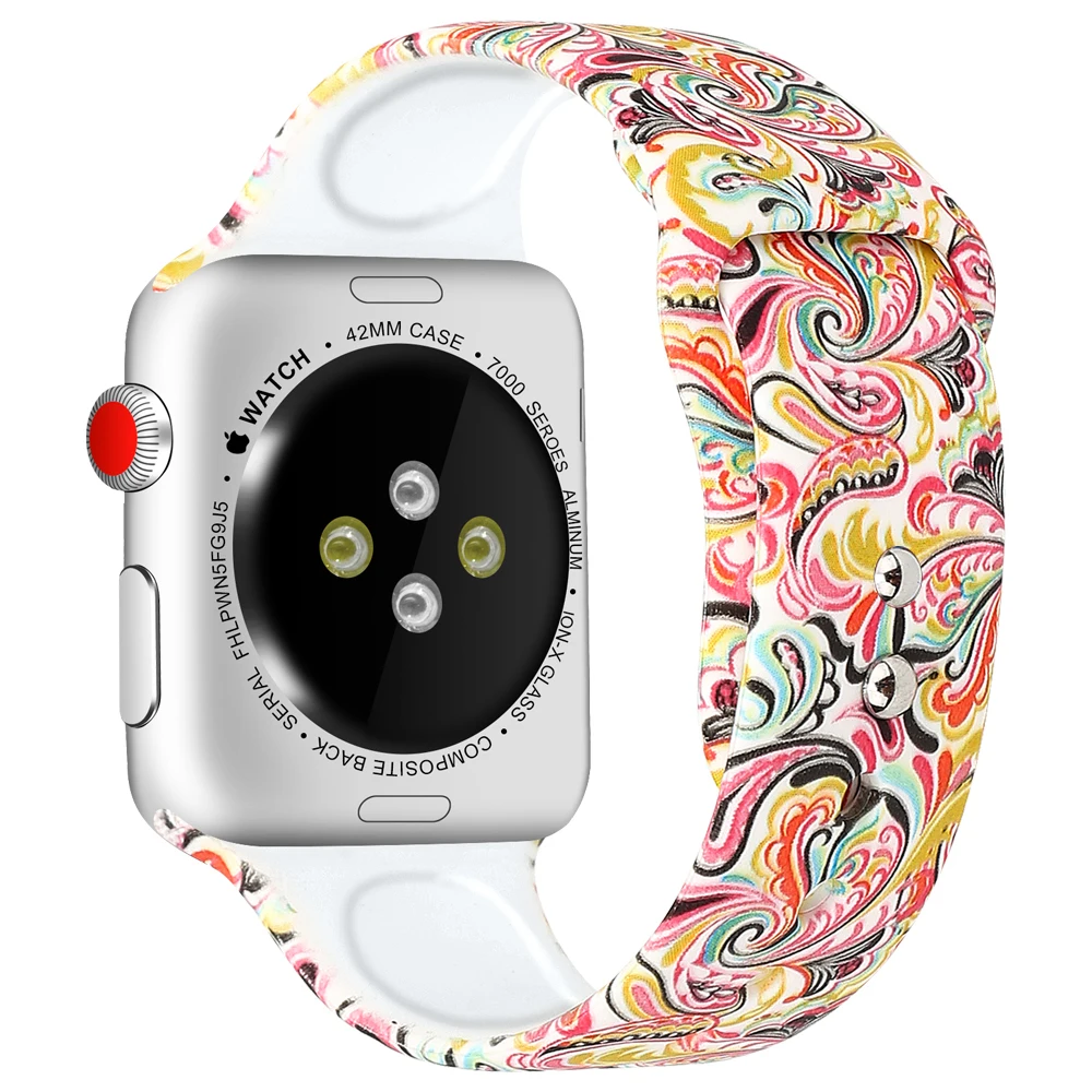 Ремешок силиконовый для Apple Watch Band 38 мм 42 40/44 аксессуары наручных часов с принтом
