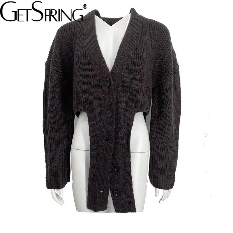 

Getspring женский кардиган, свитер, пальто, короткая Асимметричная Повседневная вязаная Асимметричная ткань, свободная винтажная Зимняя коллек...