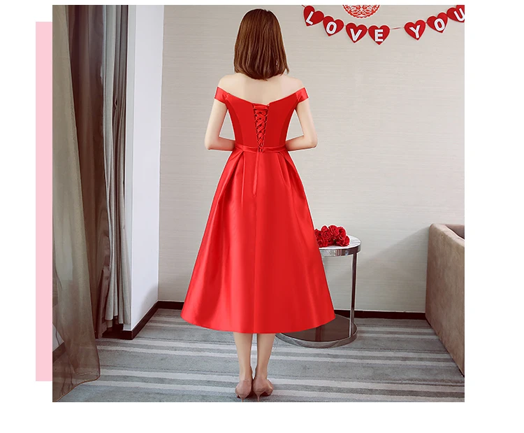 Платье подружки невесты с открытыми плечами красное платье из тафты длиной до